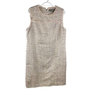 KARL LAGERFELD PARIS Women's Tweed Sleeveless Sheath Dress Fringe Size 16